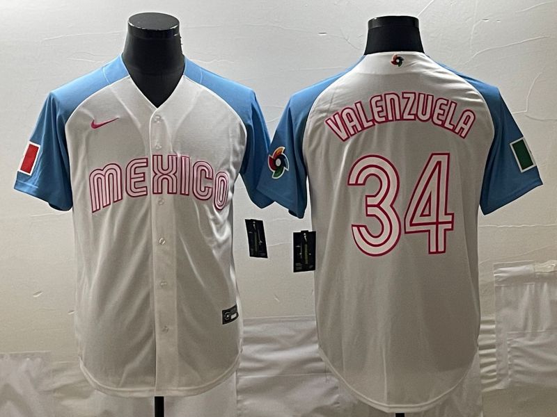 Men 2023 World Cub Mexico #34 Valenzuela White blue Nike MLB Jersey10